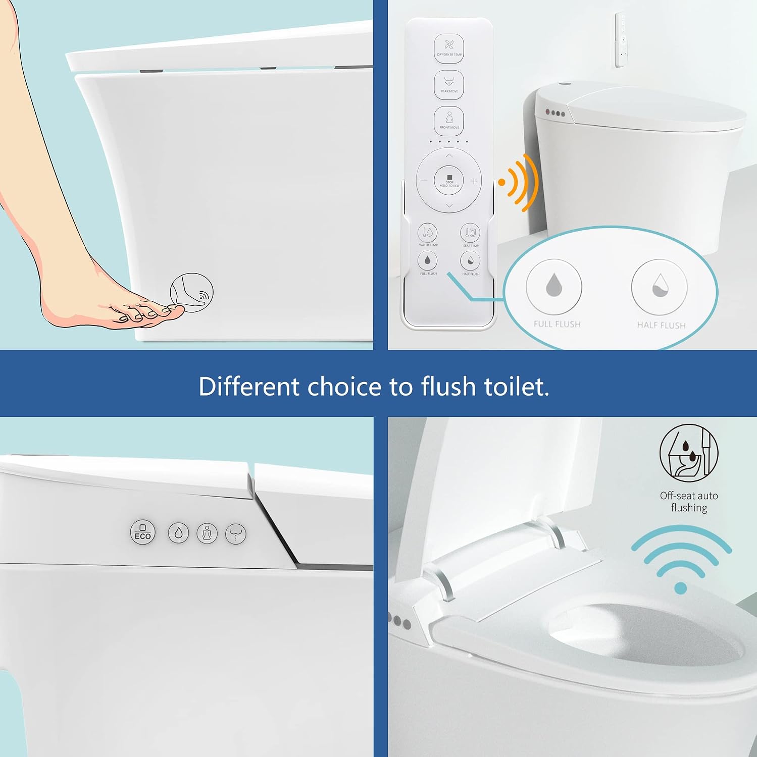 R&T Smart Toilet with Bidet Build in, One Piece Modern Toilet for Bathroom, Elongated Tankless Tolilets with Auto Flush, Night Light, Heated Seat, Warm Water, Air Dryer, Deodorization E16