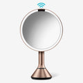simplehuman Sensor Mirror, Lighted Makeup Mirror with Magnification (5X), 8' Round Magnifying Vanity Mirror with Lights, Cordless, Rose Gold Stainless Steel