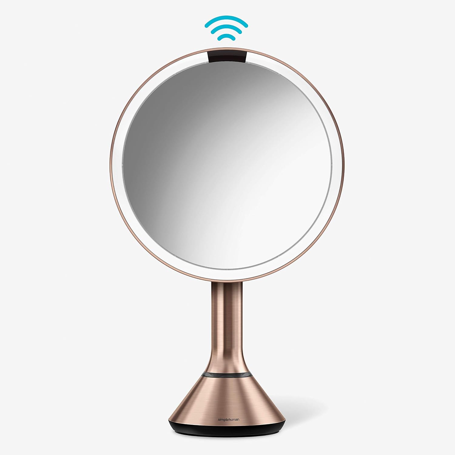 simplehuman Sensor Mirror, Lighted Makeup Mirror with Magnification (5X), 8' Round Magnifying Vanity Mirror with Lights, Cordless, Rose Gold Stainless Steel