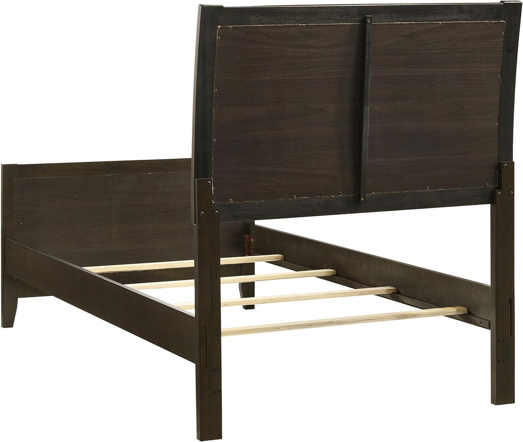 Coaster Home Furnishings Wilkes Transitional 4-Piece Bedroom Set Fabric Upholstered Twin Size Panel Bed Frame 51-inch Headboard Dark Cocoa 224421T-S4