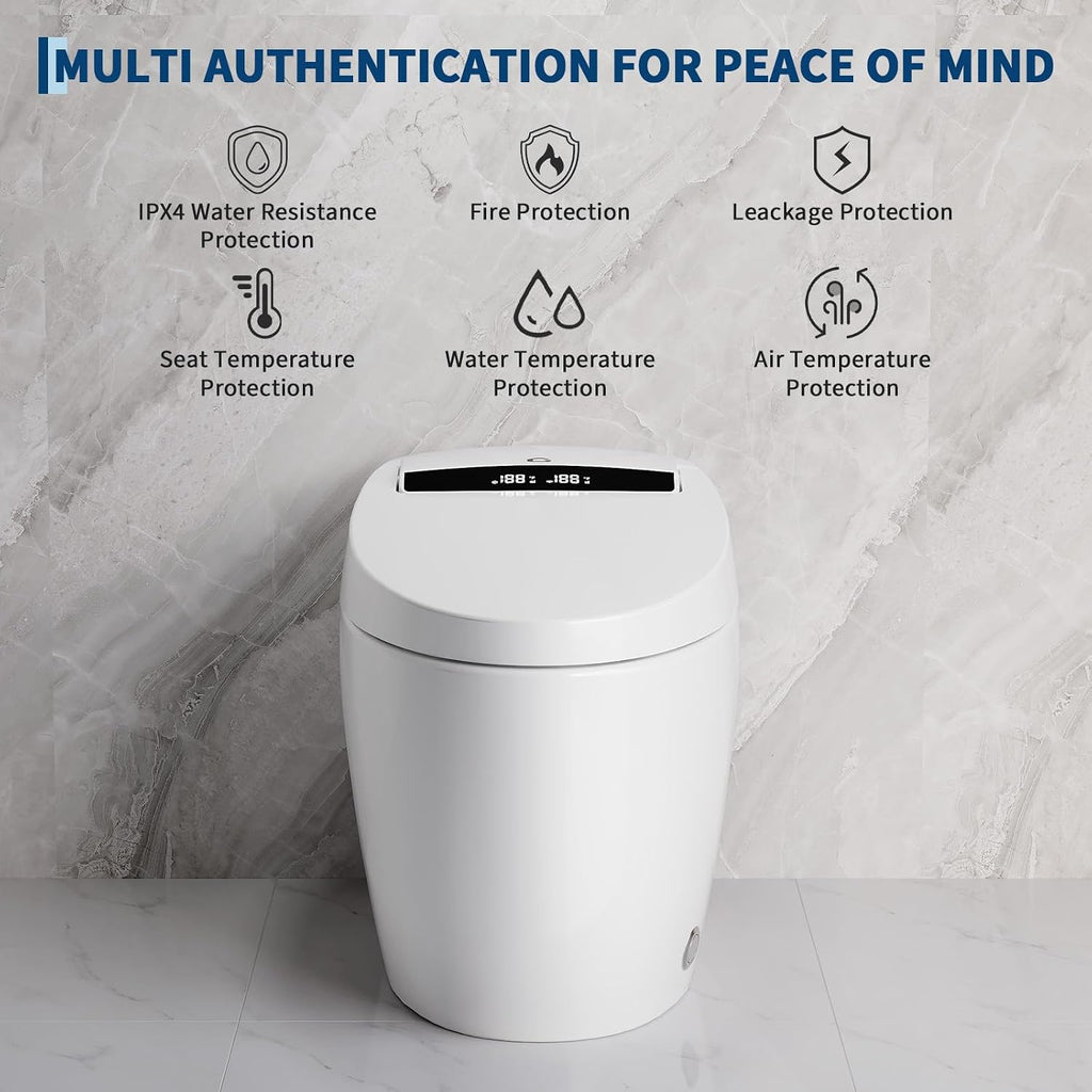 Modern Smart Toilet, One-Piece Elongated with Built-in Bidet, Heated Seat, Foot Sensor Flushing, Warm Air Dryer, Remote Control for Lid Open/Close