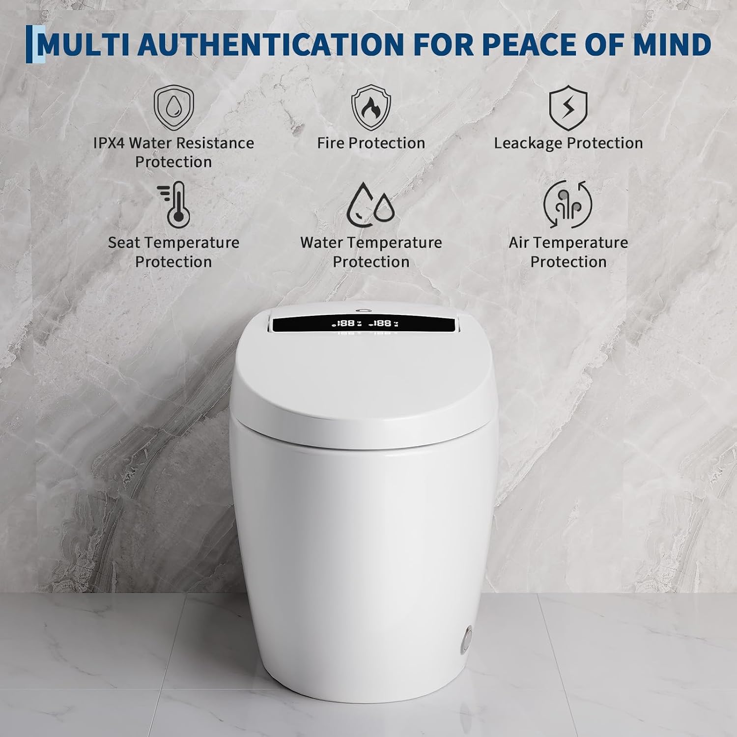 Modern Smart Toilet, One-Piece Elongated with Built-in Bidet, Heated Seat, Foot Sensor Flushing, Warm Air Dryer, Remote Control for Lid Open/Close