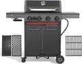 Flintex Multi-Function Propane Gas Grill with Various Grates, 4-Burner Outdoor BBQ Grill with Porcelain-Enameled Cast Iron Grates & Griddle, 52,000 BTU Output, 490 sp.in. Cooking Area, Black