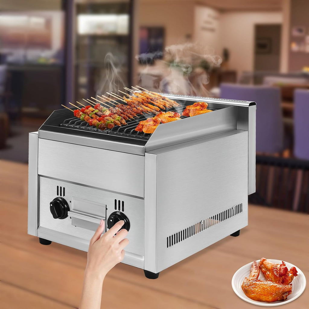 Commercial Electric Griddle, Heavy Duty Commercial Countertop Gas Grill, Countertop Flat Top Griddle with 2 Grill Pans for Canteens Small Food Factories Casual Fast Food