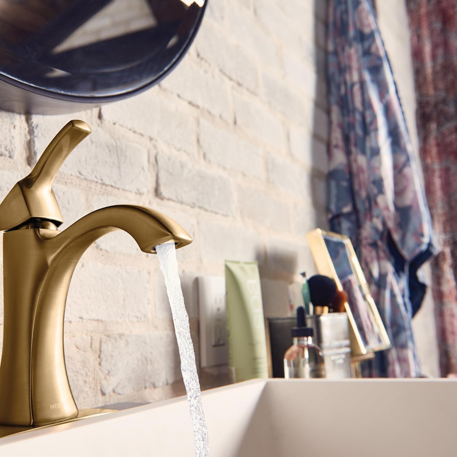 Moen Voss Brushed Gold One-Handle High-Arc Bathroom Faucet with Drain Assembly for Single-Hole Sink, 6903BG