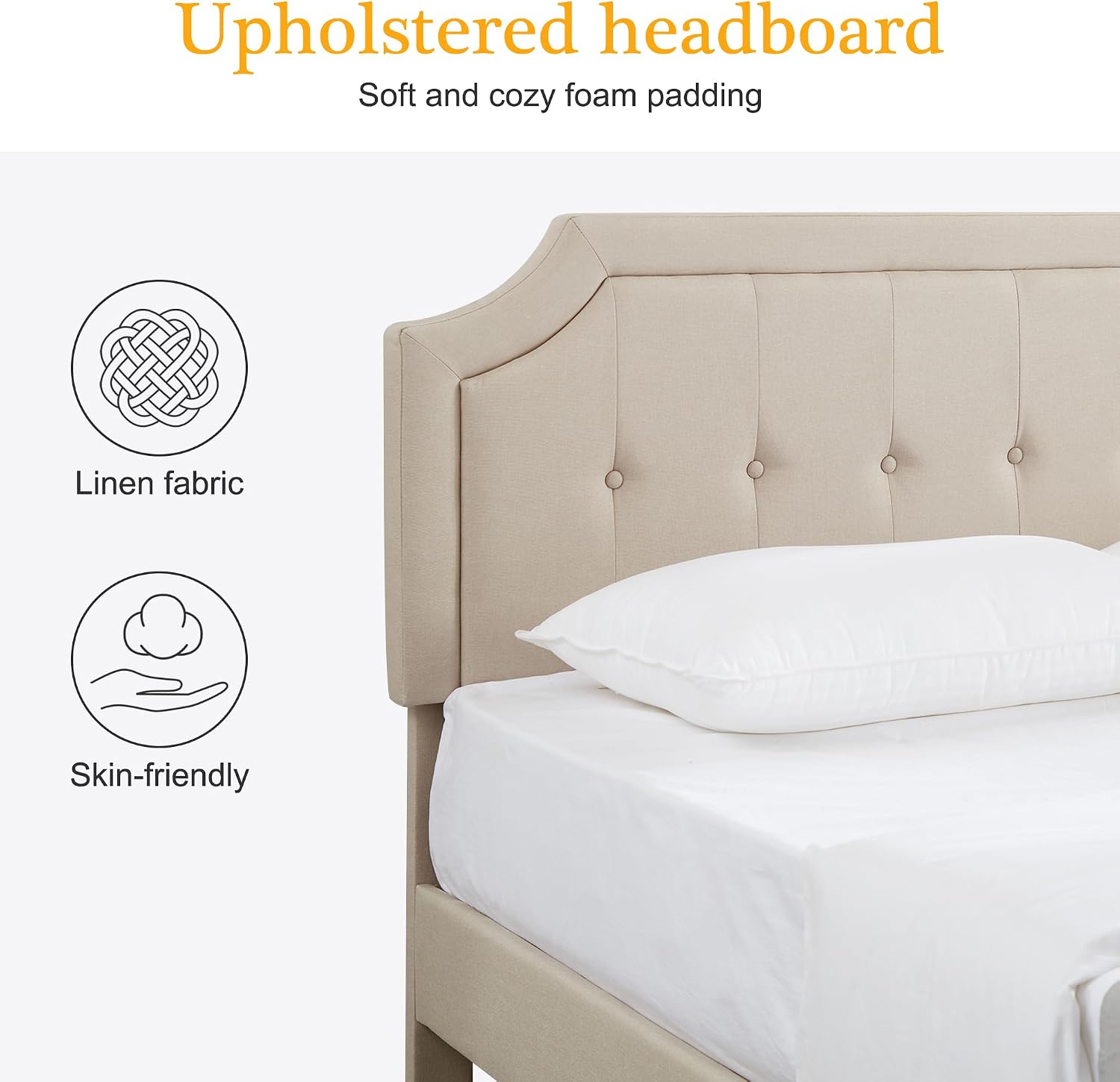 VECELO Full Size Platform Bed Frame with Fabric Upholstered Headboard and Wooden Slats Support, No Box Spring Needed/Easy Assembly,Beige