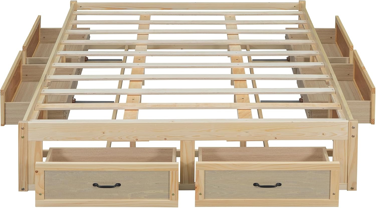 SOFTSEA Queen Size Bed Frame with 6 Storage Drawers, Wood Platform Bed Frame No Headboard with Support Slats, Farmhosue Platform Bed with Drawers, No Box Spring Needed, Easy Assembly, Antique Natural