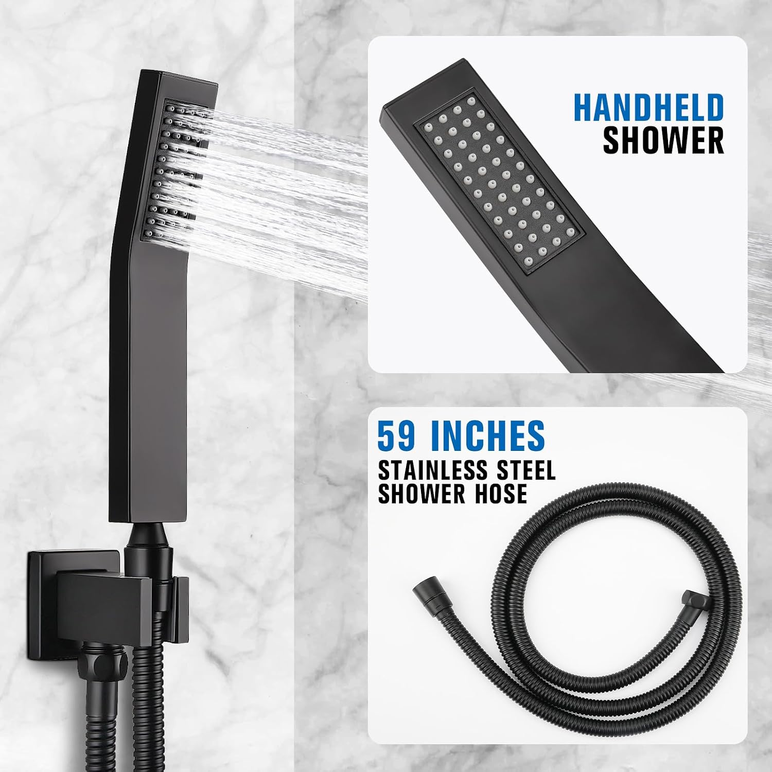 12 Inch Rainfall Shower System - Wall Mounted Complete Combo with Solid Brass Pressure Balancing Valve, High Pressure Shower Head, Handle Set & Installation Accessories Matte Black