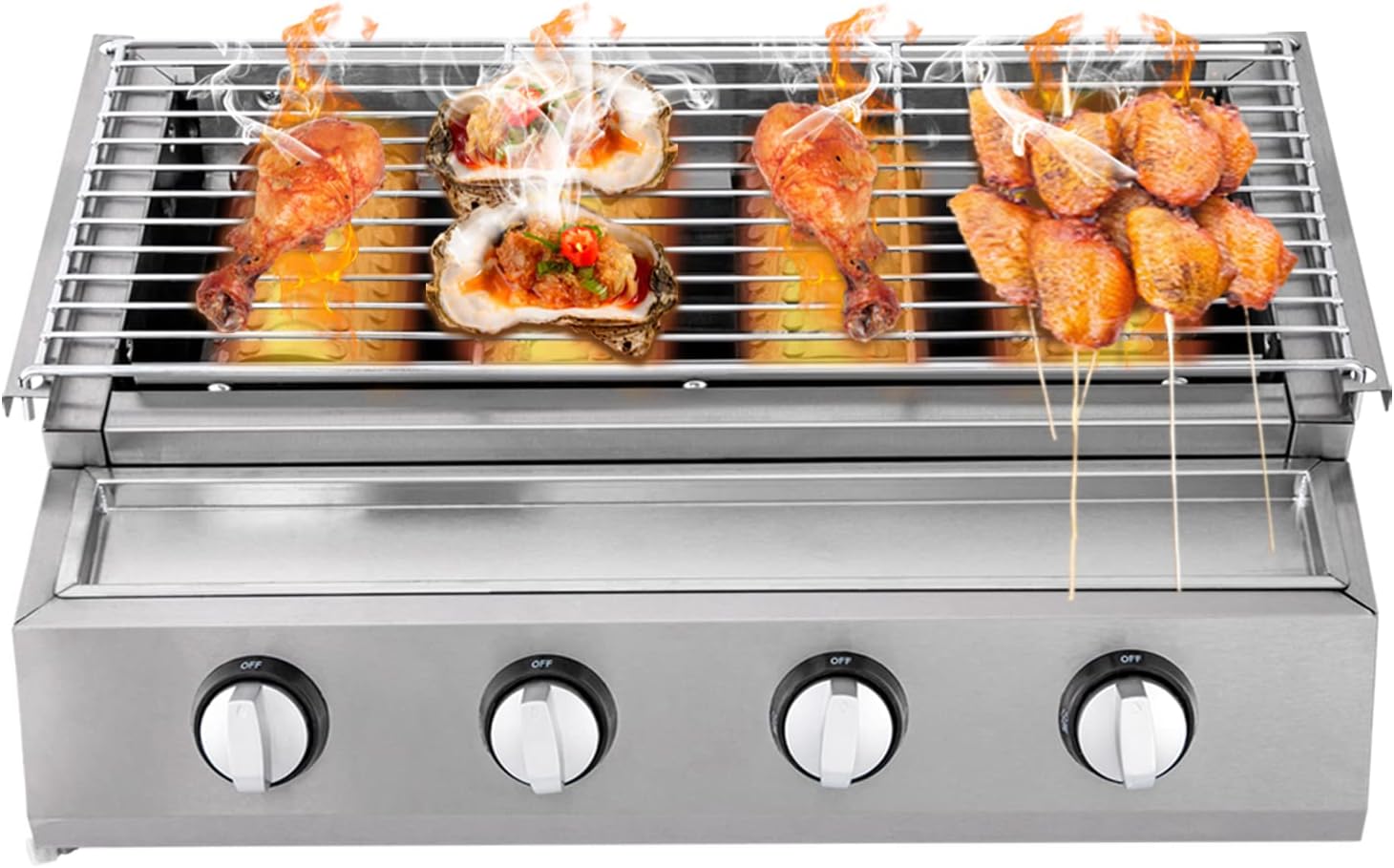 Tabletop Grill Smokeless BBQ with 4 Burners Portable Gas Barbecues Griddle with 4 Independent Switches Gas Grill Griddle for parties, backyard barbeques, Camping, Tailgating or Picnicking