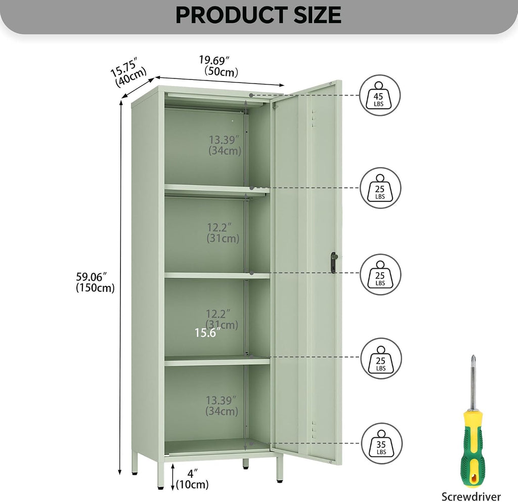 MIOCASA Metal Locker Storage Cabinet for Kids 59.06-inch Steel File Cabinet with Digital Lock & 3 Shelves for School, Bedroom, Home Office, Gym and Changing Room (Green)