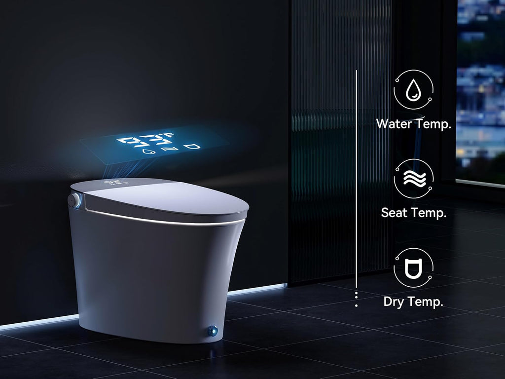 Uncle Brown Smart Toilet with Powerful Flush, for Low Water Pressure, Luxury Smart Toilet built-in bidet with Instant Warm Water, Auto Open& Close Lid and Kick Control, Deodorization, Night Light