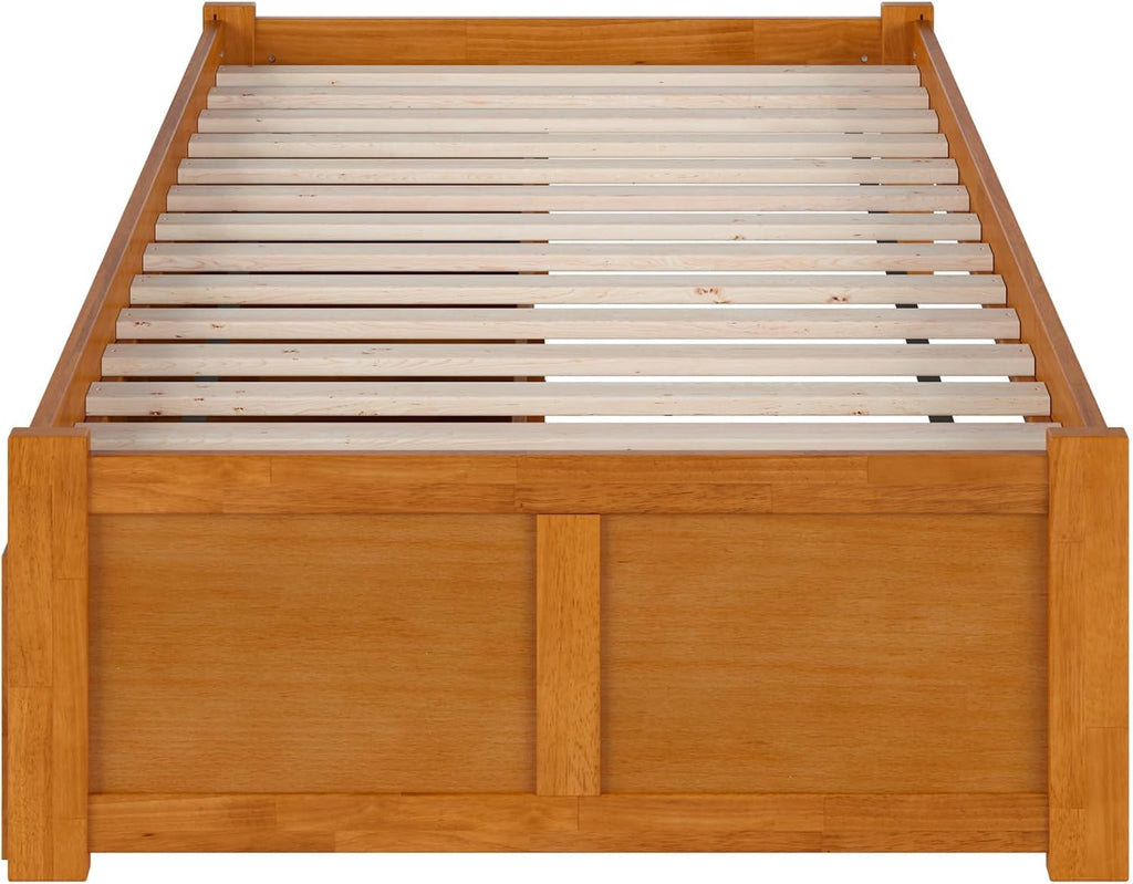 AFI Concord Twin Solid Wood Platform Bed with Footboard & Storage Drawers in Light Toffee