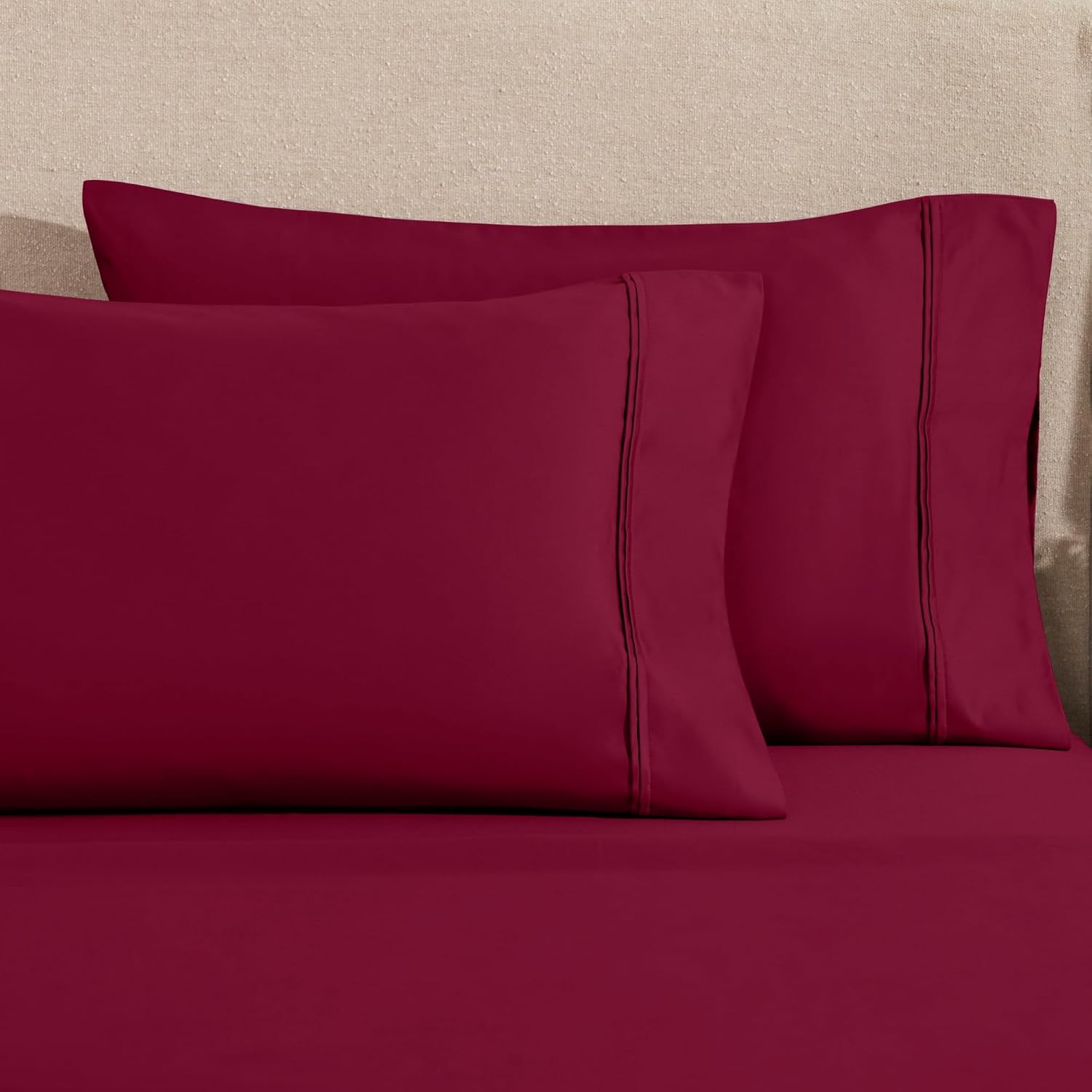 Superior 1200 Thread Count Egyptian Cotton Sheet Set, Bedroom Sheets, Modern Home Essentials, Luxury Bedding, 1 Elastic Deep Pocket Fitted Bed Sheet, 1 Flat Sheet, 2 Pillowcases, King, Burgundy