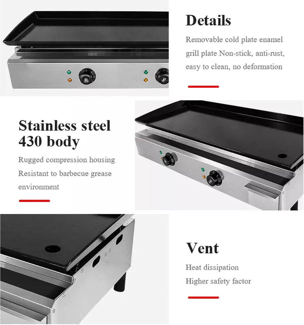 4000W Electric Flat Top Countertop Griddle, Commercial Stainless Steel Grill Non-Stick Hotplate for Barbecue Teppanyaki (79x38x24cm)