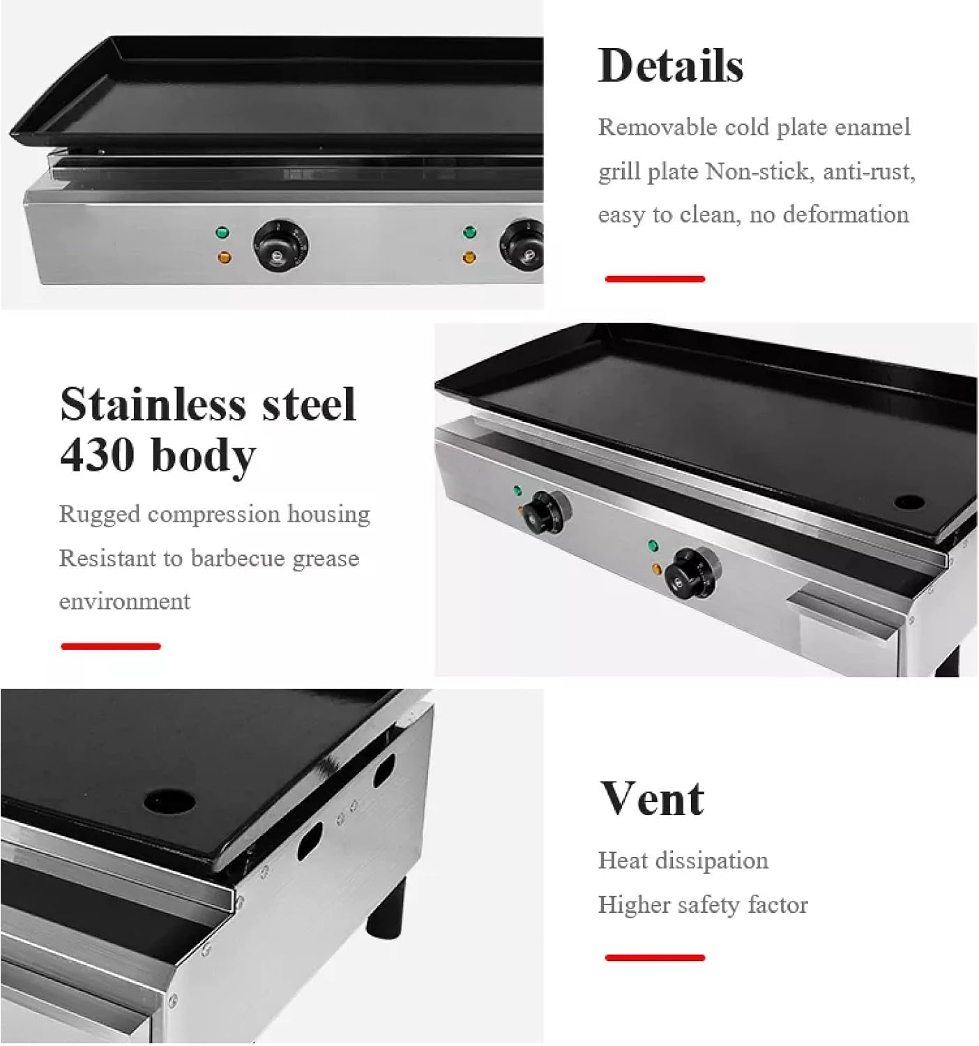 4000W Electric Flat Top Countertop Griddle, Commercial Stainless Steel Grill Non-Stick Hotplate for Barbecue Teppanyaki (79x38x24cm)
