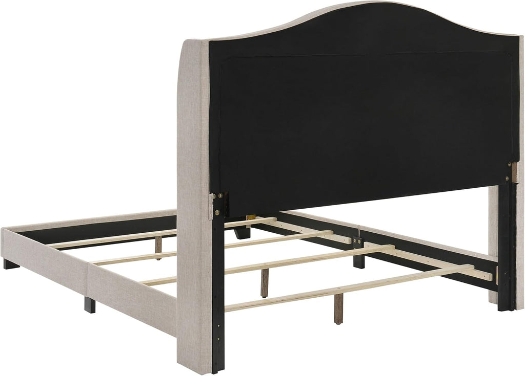 Coaster Home Furnishings - Sonoma - Wood - Upholstered Panel Bed with Camelback Profile, Button Tufting, Chrome Nail Head Trim and Demi-Wing Design - Bedroom - Queen Size - Beige - 310073Q