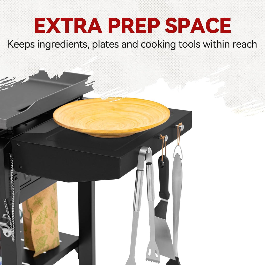 GB3000H 28-Inch 3-Burner Propane Gas Griddle in Black, Griddle with Collapsible Side Shelves, 492 Sq. In. Cooking Area, Perfect for Outdoor Cooking like Camping or Tailgating, Black