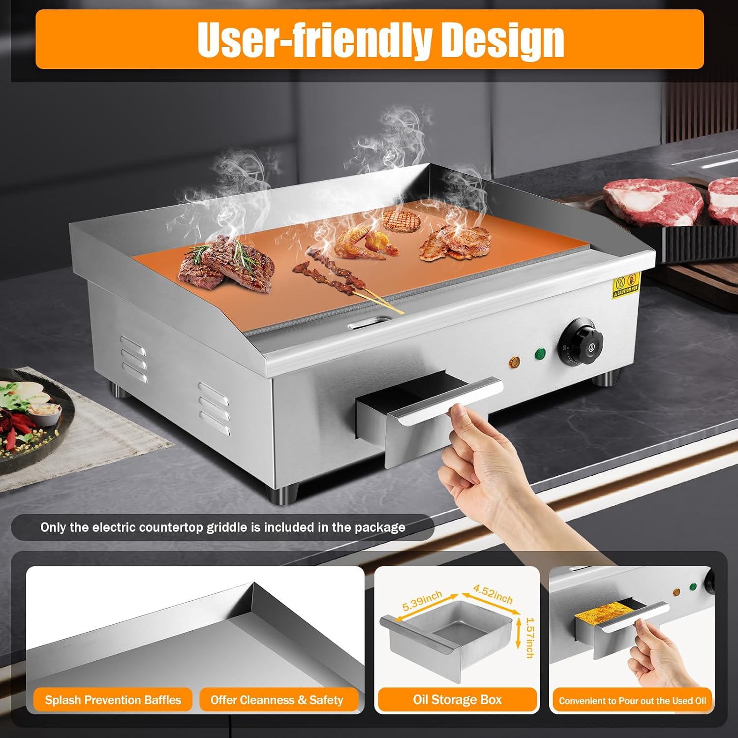 Flat Top Griddle,Commercial Electric Griddle,3000W Countertop Flat Top Griddle with Thermostatic Control, 21.25 * 11.81 in,110V