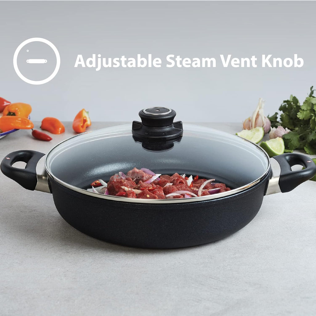 Swiss Diamond Braiser Pan with Lid, Features Double Handles, Nonstick Diamond Coated Braising Pan with Lid Oven Safe & Dishwasher Safe, 12.5', 7.2 Quart, Grey