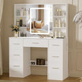 Makeup Vanity Desk with Mirror and Lights, Makeup Vanity Table, White Makeup Desk with 7 Drawers & Storage Shelves, 3 Color Modes Adjustable, Vanity Set with Mirror, Dressing Table for Bedroom