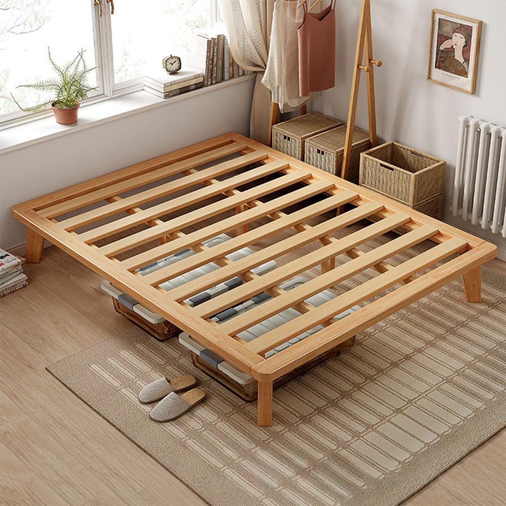 NELYE King Platform Bed Base - 14 Inch Solid Wood Mattress Foundation with Support Slats and Legs, King-Size Rubberwood Simple Bed Frame