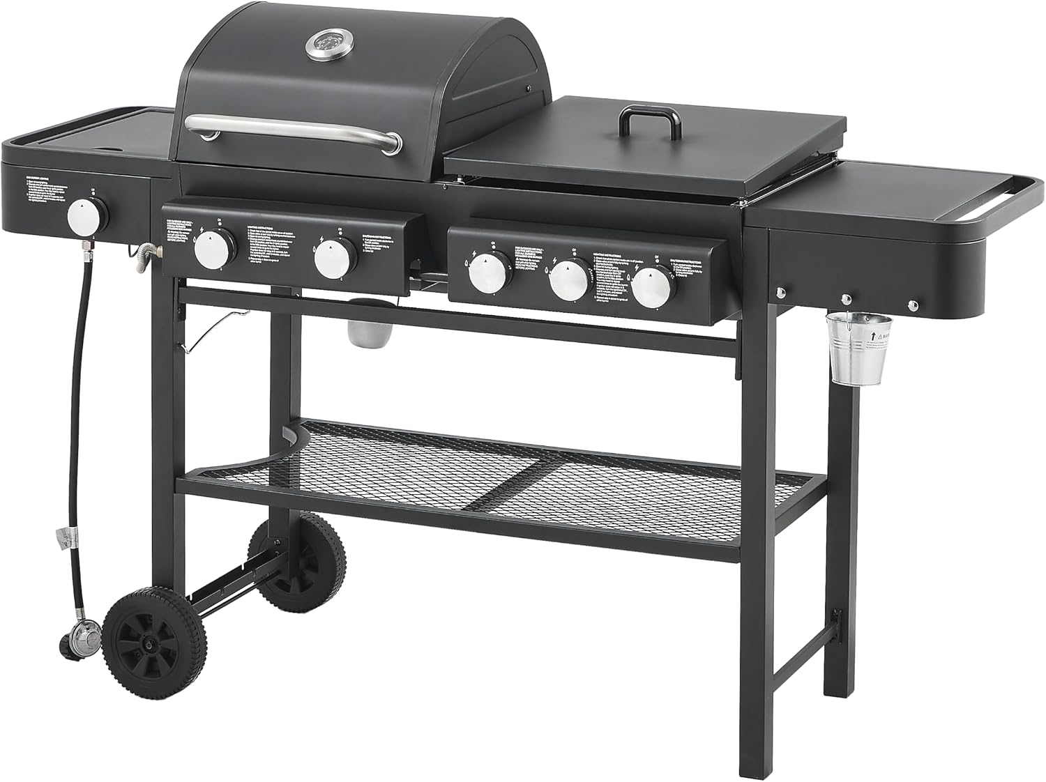 6-Burner Propane Gas Grill with Griddle Combo, 56,000 BTU Outdoor BBQ Grill with Side Burner, 745 Sq.In Total Cooking Area, Enamel-Coated Grates, Heavy-Duty Stand for Backyard Patio