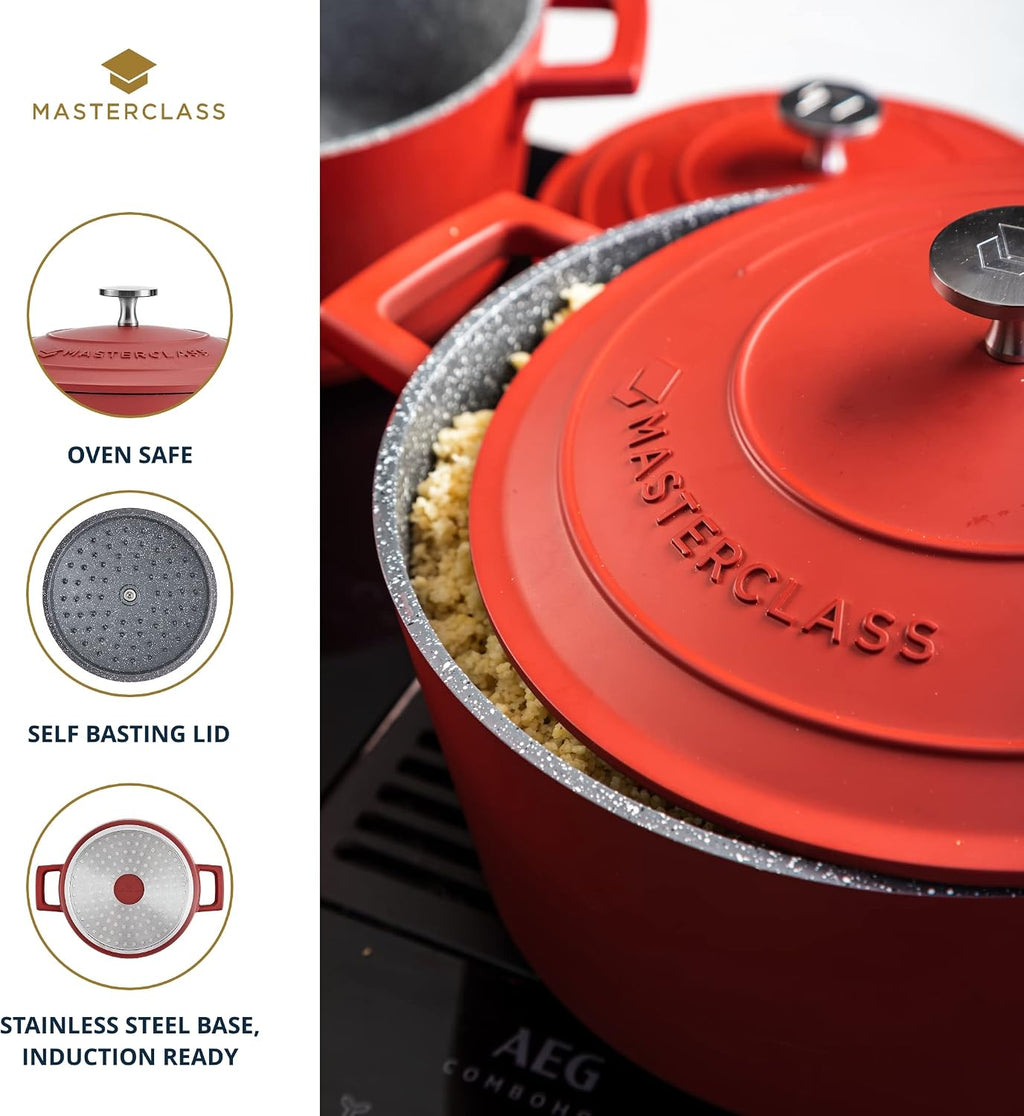 MasterClass Cast Aluminium Red Casserole Dish, 28cm, 5 Litre, Gift Boxed