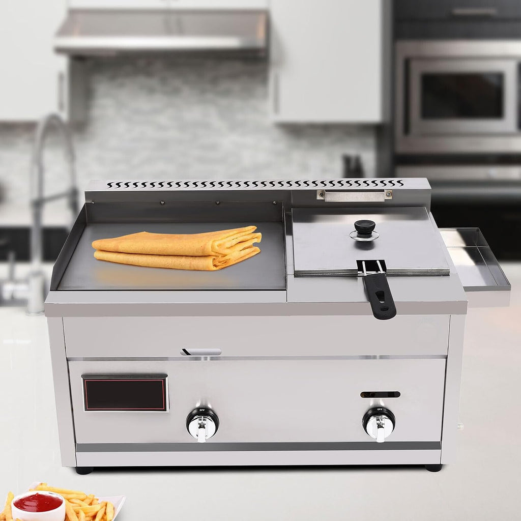 Griddle and Deep Fryer, Double Burner Gas Propane Tabletop Griddle and Deep Fryer Combo with Deep Fryer Multi-function Fast Heating&Cooling Down