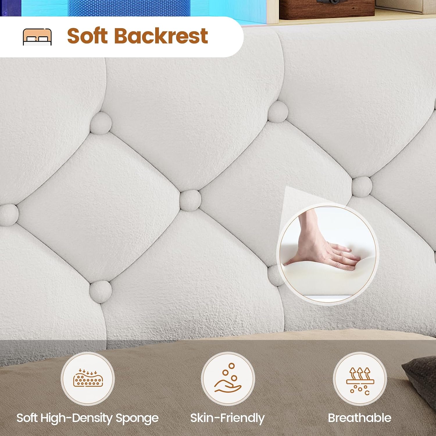 BTHFST Full Size Bed Frame with 4 Drawers & Storage Headboard, LED Bed Frame Full with Charging Station, Velvet Upholstered Bed with Metal Slats, No Box Spring Needed, Creamy White