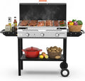 Veralune Outdoor Flat Top Gas Grill with Lid, Outdoor Griddle with Enameled Tray, Propane Gas Griddle, for Breakfast, BBQ & Grilling Steel Cooking Surface, Folding Side Shelves, Push-Button Ignition