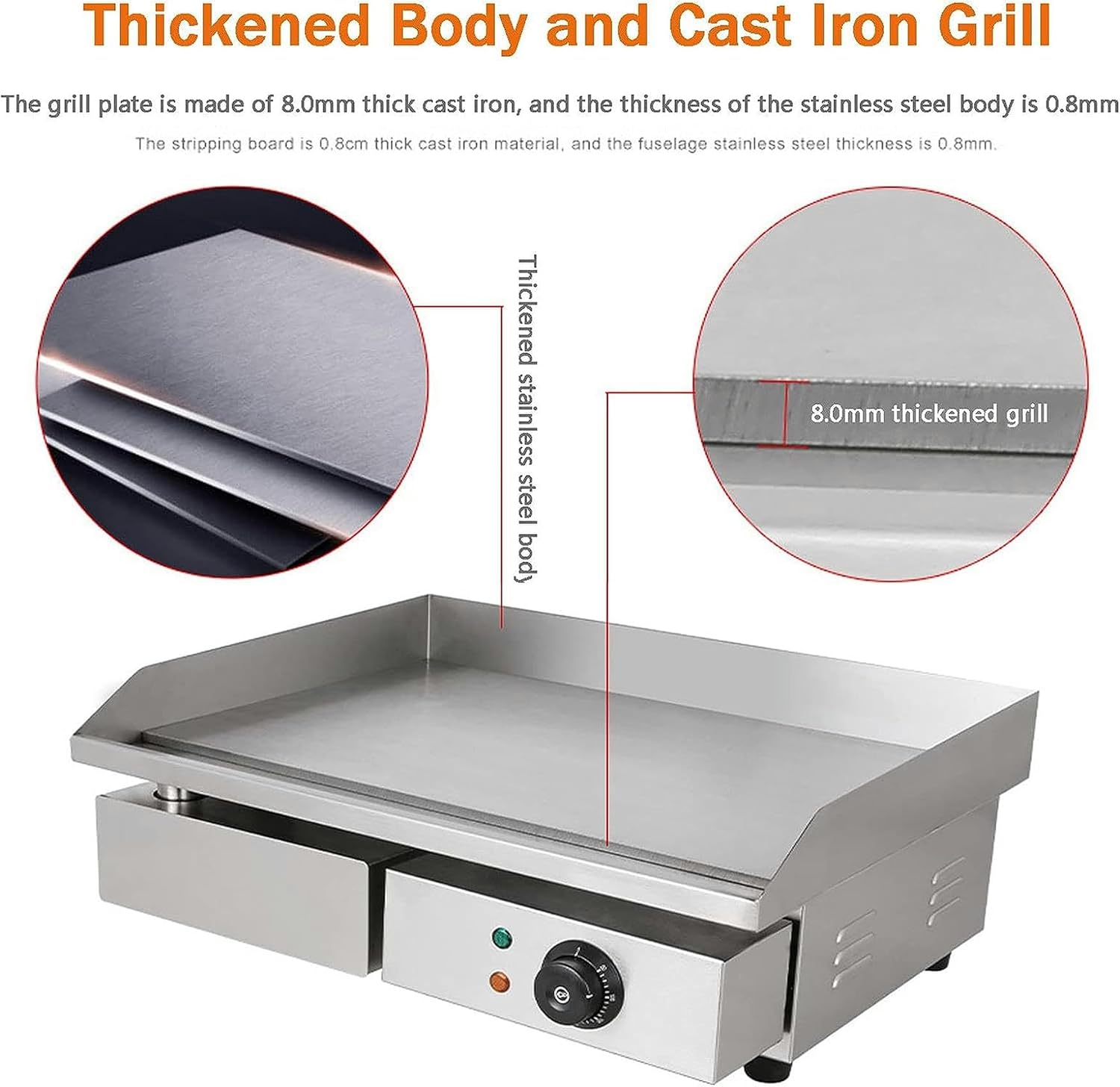 Electric Griddle Flat Hotplate Commercial Countertop BBQ Grill Stainless Steel Nonstick Barbecue, Efficient Nonstick Burger Bacon Kitchen Barbeque Countertop for Barbecue Omelette Fried Food