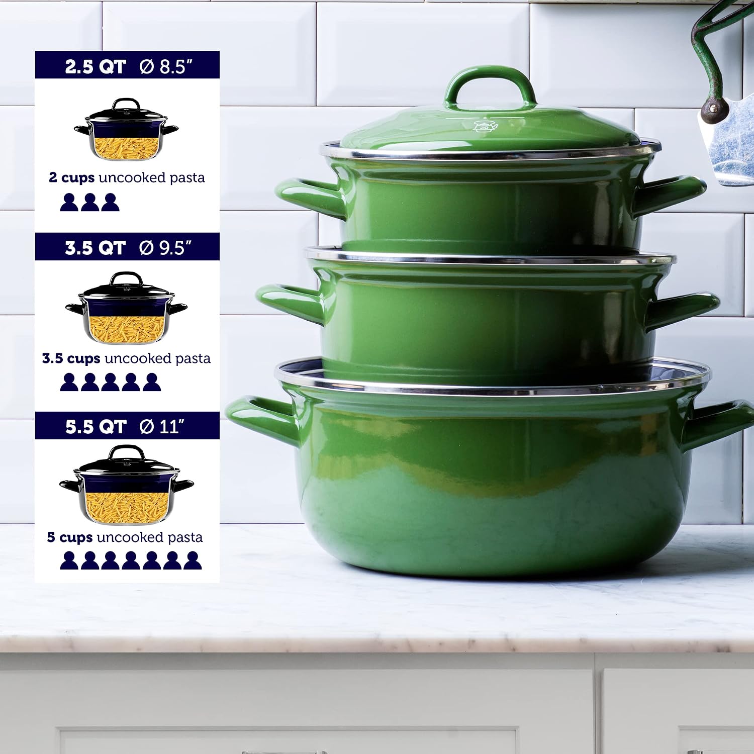 BK Indigo Dutch Heritage Round German Enamelled Casserole with Lid with PFAS-Free Ceramic Non-Stick Coating, 26 cm/5.2 Litre, Induction, Dishwasher Safe, Oven Safe, Green