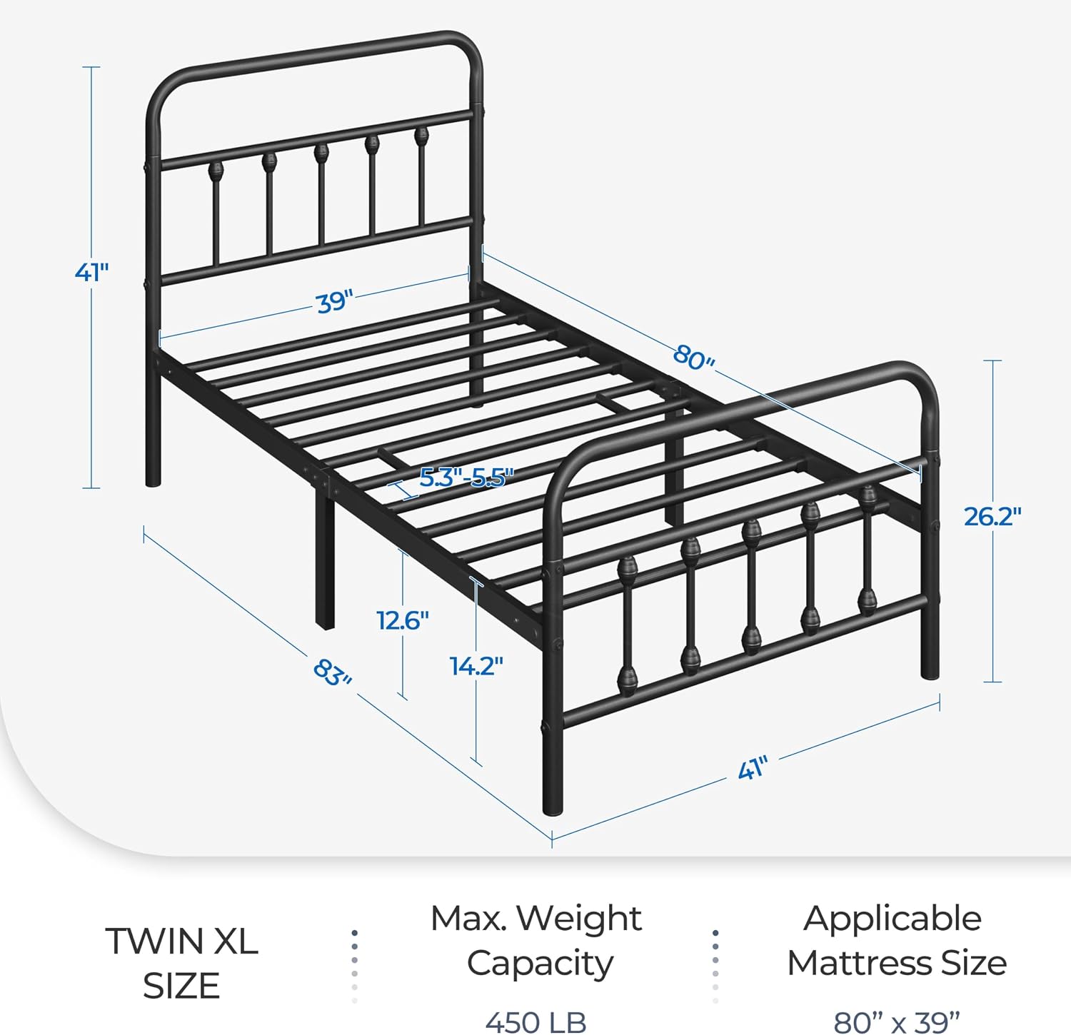 Yaheetech 2 Pcs Twin XL Bed Frame Metal Platform Bed with Victorian Style Iron-Art Headboard/Footboard/Under Bed Storage/No Box Spring Needed Black