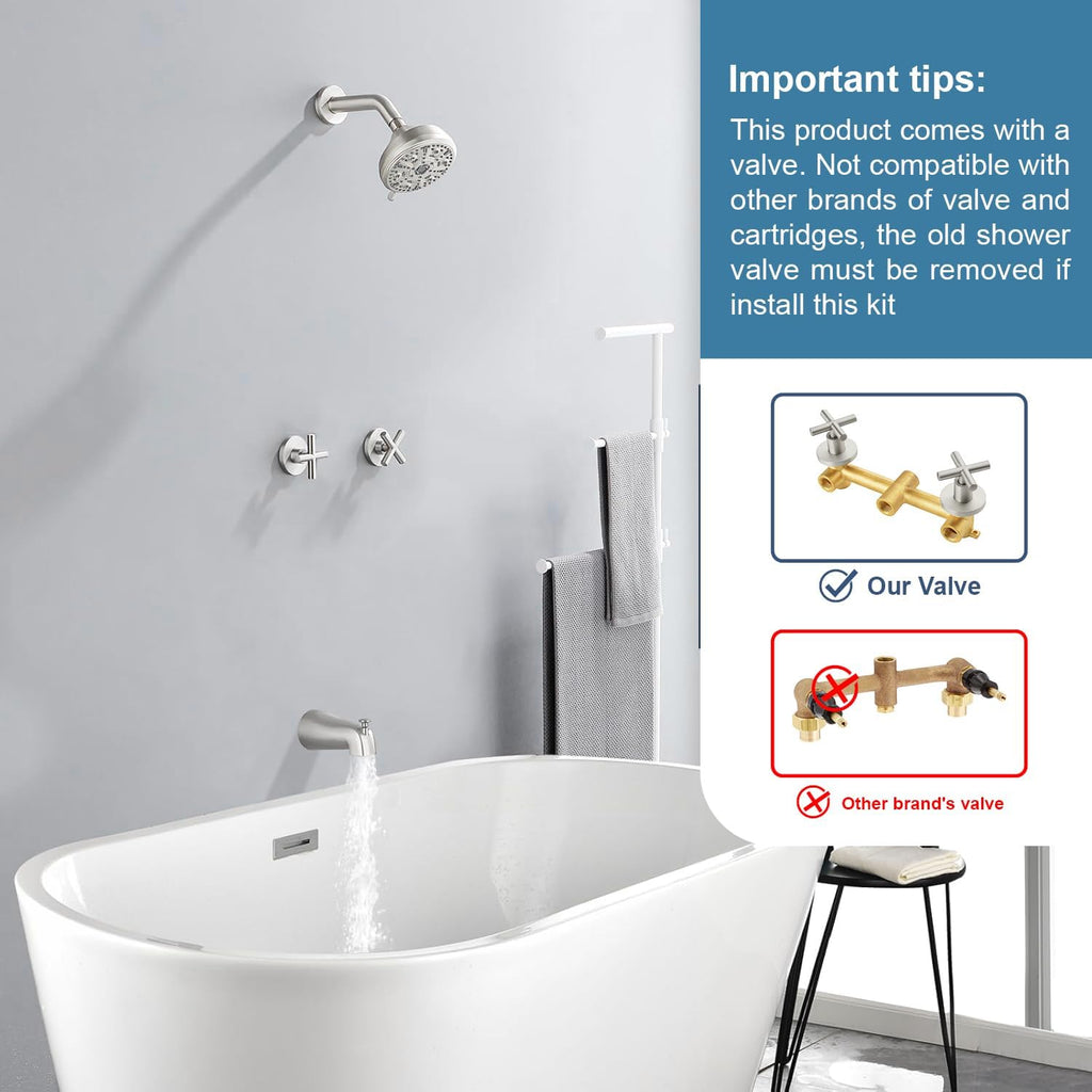 2 Handle Shower Faucet Set with Tub Spout Bathtub Shower Faucet Combo Set Shower System Complete Tub and Shower Trim Kit Brushed Nickel Wall Mounted Shower Fixtures