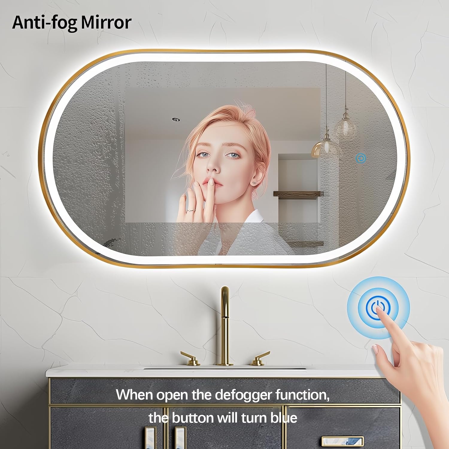 40'x24' Oval LED Bathroom Mirror with Lights, Gold Anti Fog Lighted Vanity Mirror Wall Mounted, LED Oval Mirror with 3 Colors, Memory, ShatterProof, Front/Backlit, Horizontal/Vertical
