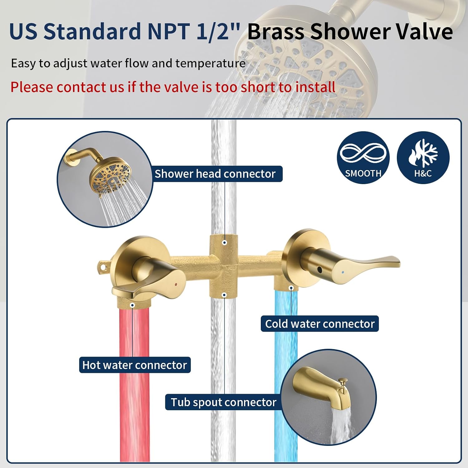 2 Handles Shower Faucet Set with Tub Spout Bathtub Shower Faucet Combo Set Shower System Complete Tub and Shower Trim Kit Wall Mounted Shower Fixtures Brushed Gold