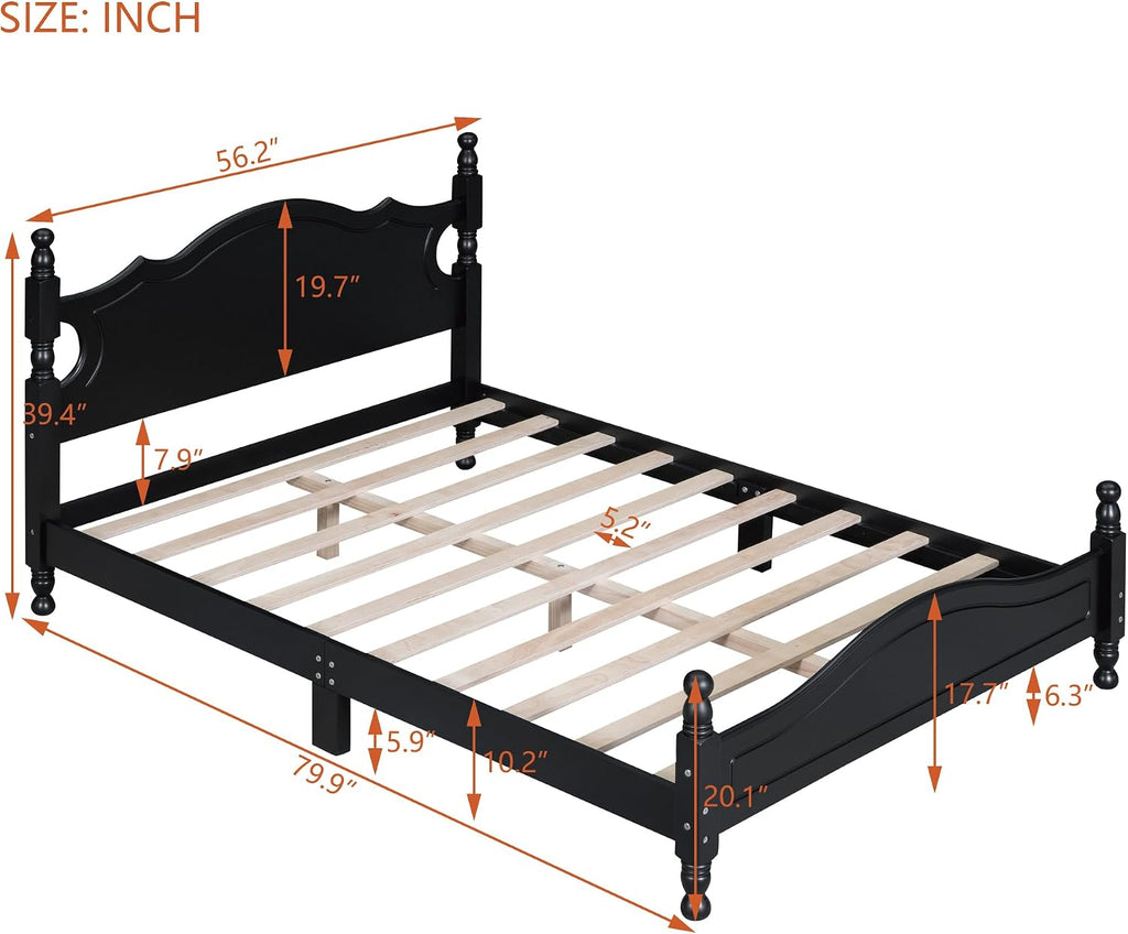 Flieks Full Size Wood Platform Bed Frame for Boys Girls Kids Toddler,Retro Style Platform Bed with Wooden Slat Support,Black