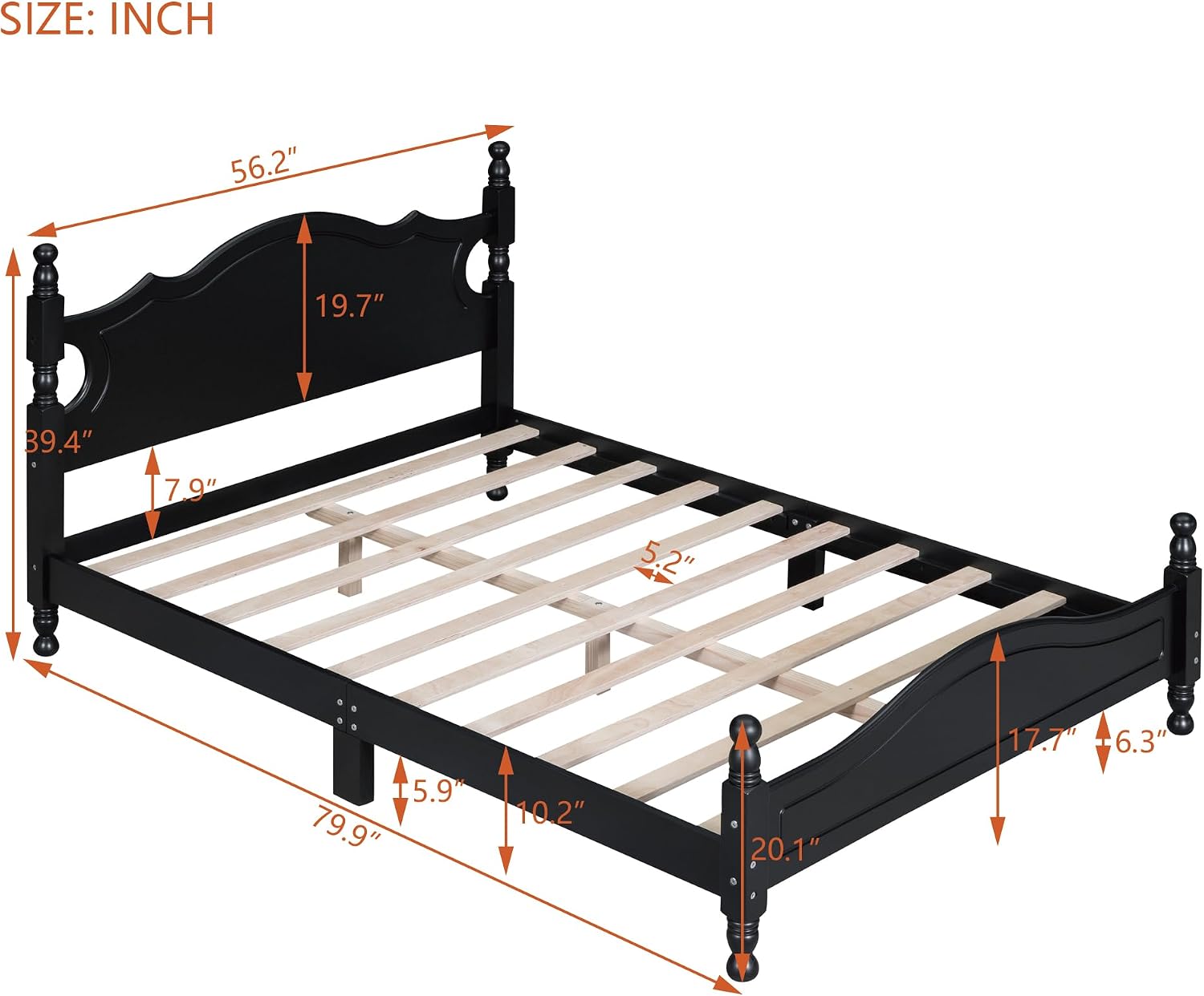 Flieks Full Size Wood Platform Bed Frame for Boys Girls Kids Toddler,Retro Style Platform Bed with Wooden Slat Support,Black