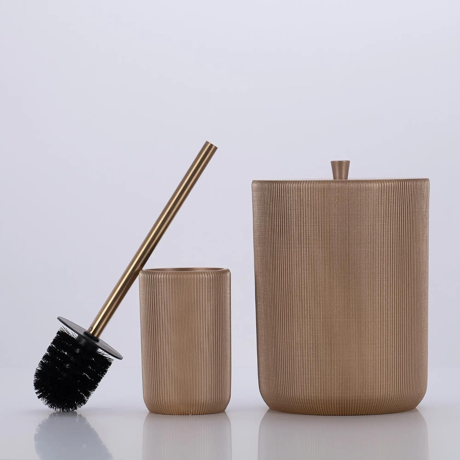 Lydia Collection 5-Piece Resin Bathroom Accessories Set – Toilet Brush Holder, Waste Bin, Soap Dispenser, Tray & Toothbrush Holder (Mink)