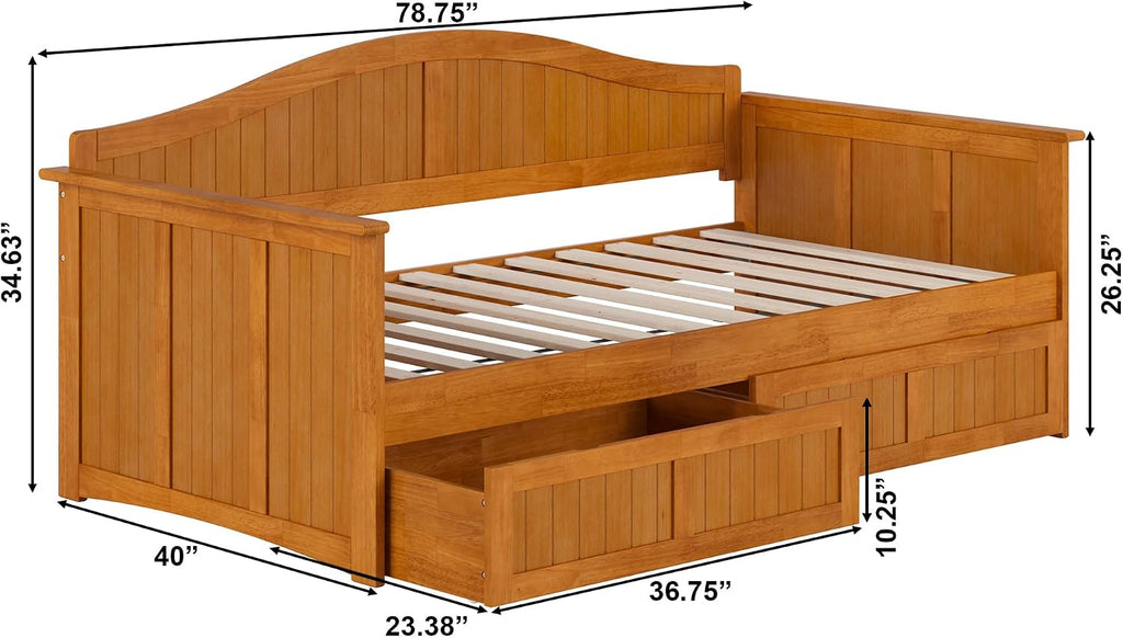 AFI, Nantucket Twin Wood Daybed with 2 Storage Drawers, Light Toffee