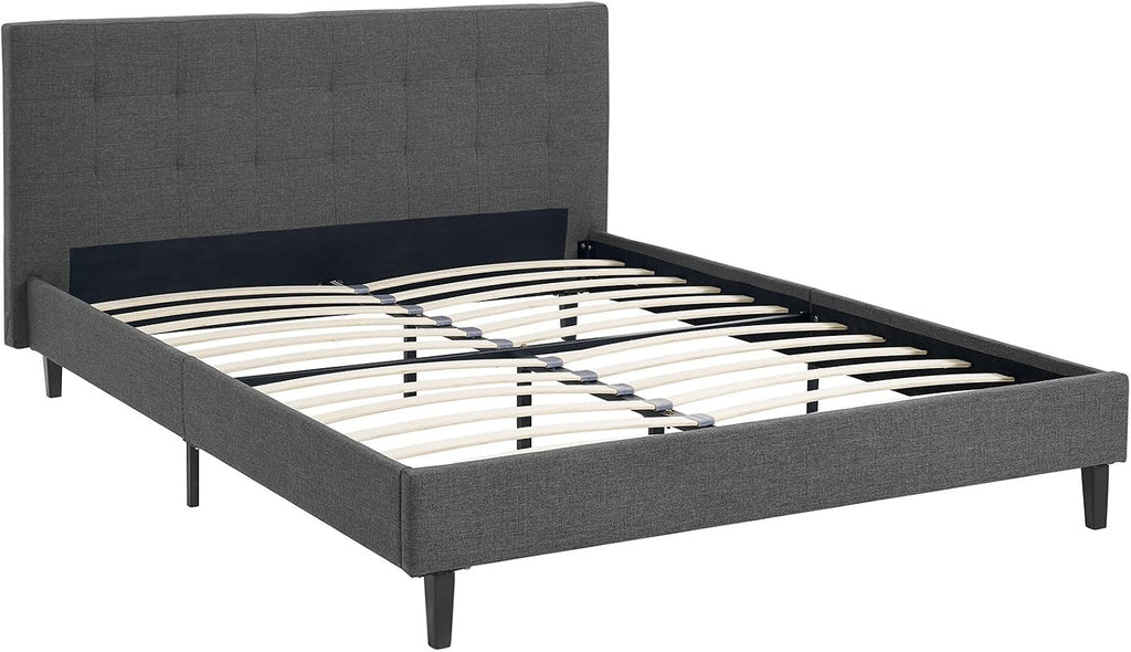 Modway Linnea Upholstered Gray Queen Platform Bed with Wood Slat Support