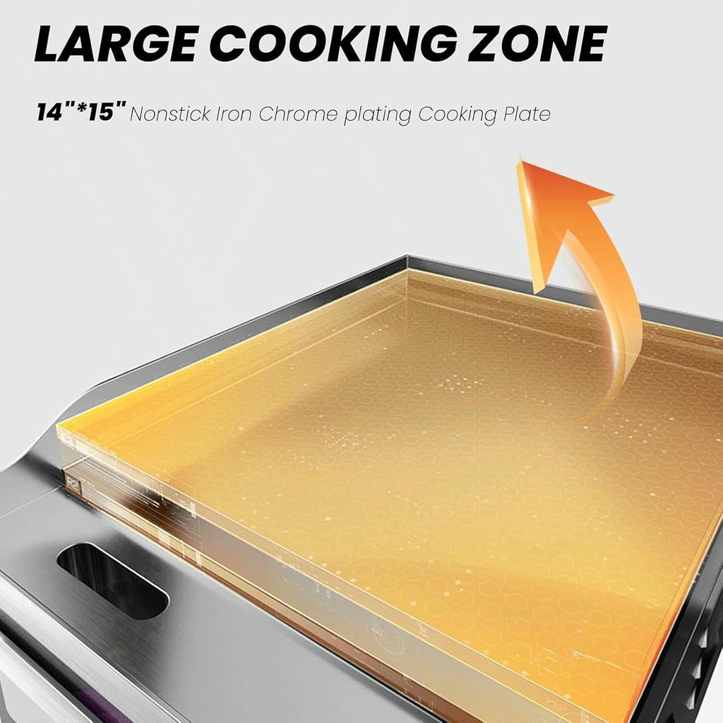 Commercial Electric Griddle 14', 2000W Flat Top Countertop Griddle, Non-Stick Chrome Plating Iron Cooking Plate for Restaurant