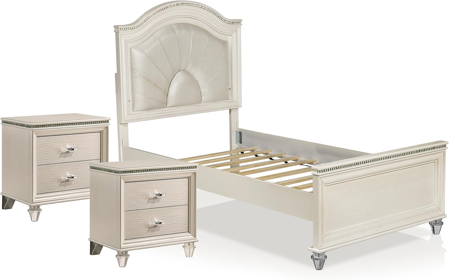 Furniture of America FOA Devado Contemporary 3-Piece White Wood Bedroom Set - Twin + 2 Nightstands