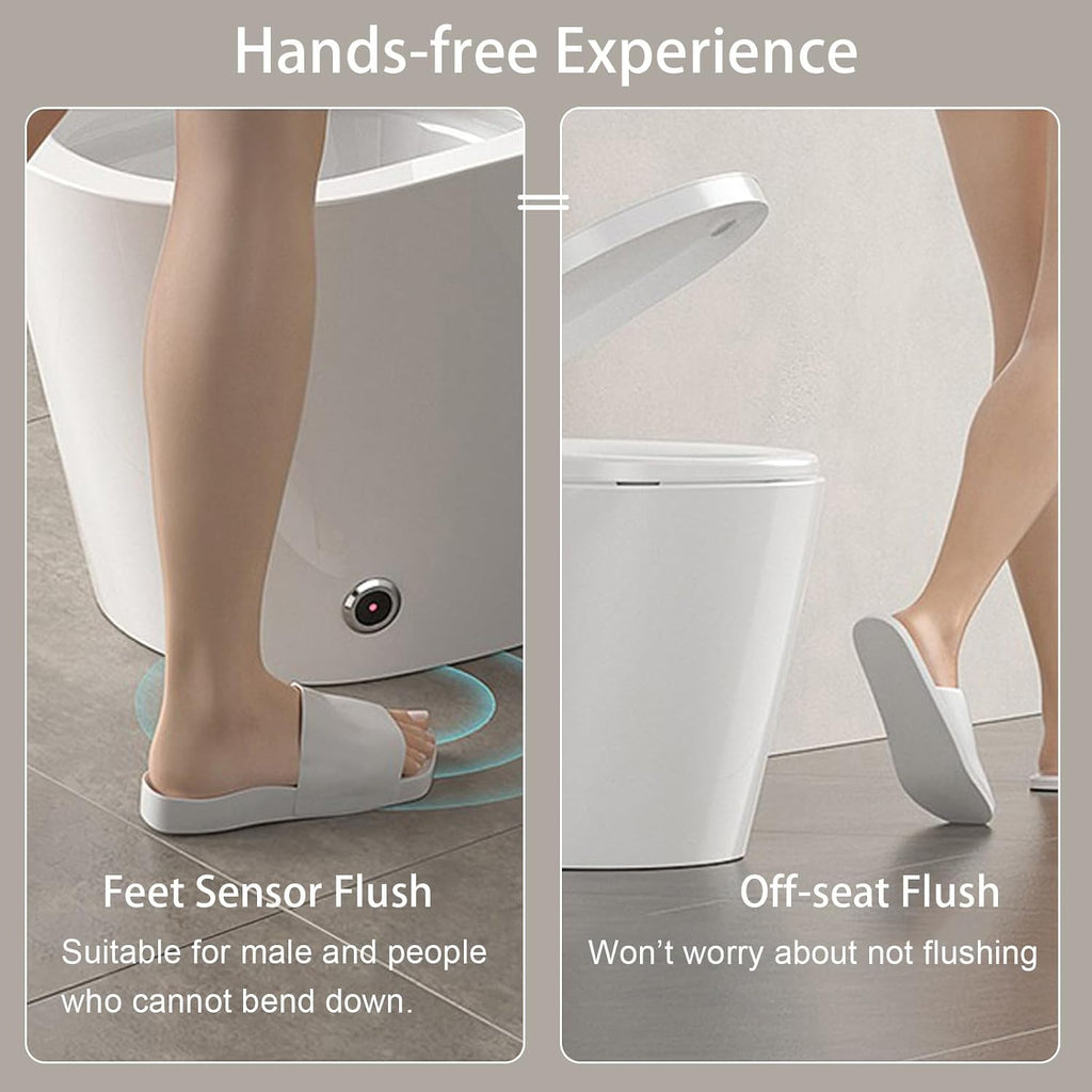 Smart Toilet with Heated Bidet Seat, One Piece Bidet Toilet for Bathrooms, AUTO Open/Close Lid/Flush, Feet Sensor Operation, Bidet Toilet with Dryer and Warm Water, Tankless Toilet in 1.28GPF (C)