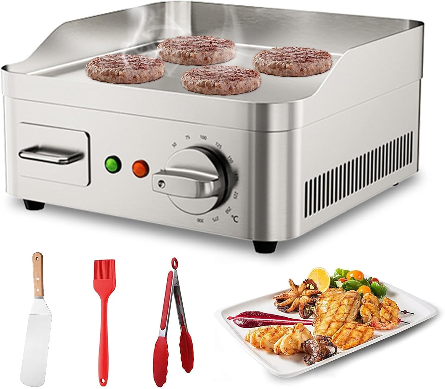 13.7' Electric Griddle, Commercial Electric Countertop Griddle Grill, Non-Stick Stainless Steel Flat Top Grills for Kitchen Restaurant,