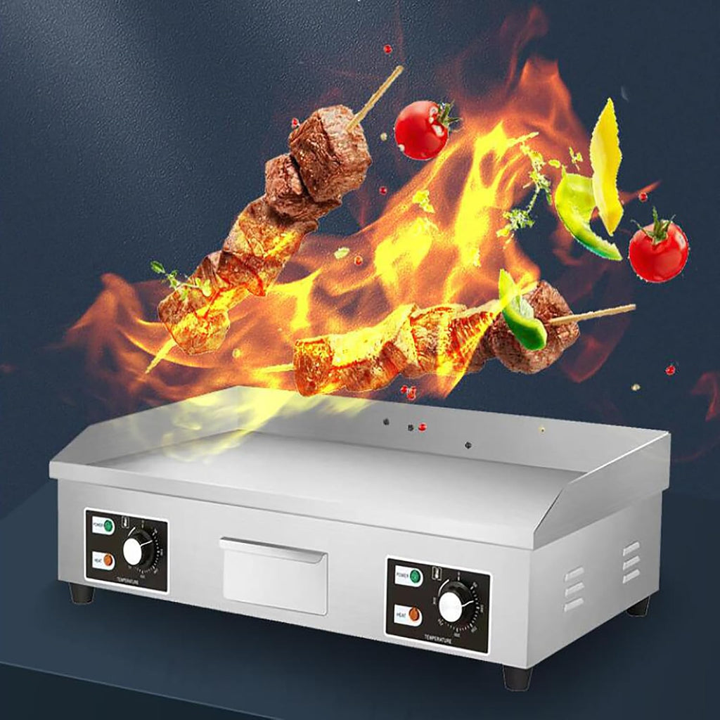 29' Commercial Electric Countertop Flat Top Griddle 4400W 220V Non-Stick Commercial Restaurant Kitchen Teppanyaki Grill Stainless Steel Adjustable Temperature Control 50~300℃