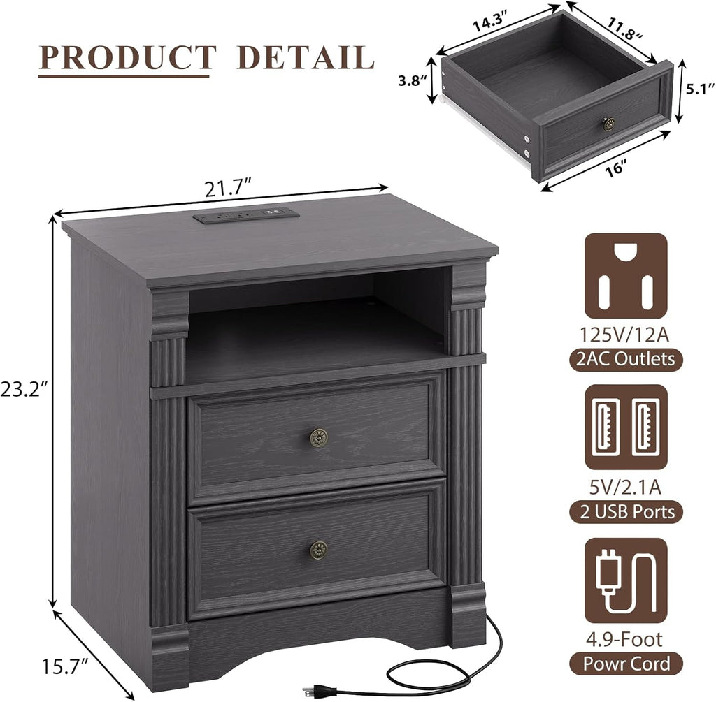 Bedroom Sets 2 Pieces, Farmhouse 6 Drawer Dresser and Nightstand Sets, Wood Bedroom Furniture Set for Home, Bedroom, Living Room, Hallway, Grey