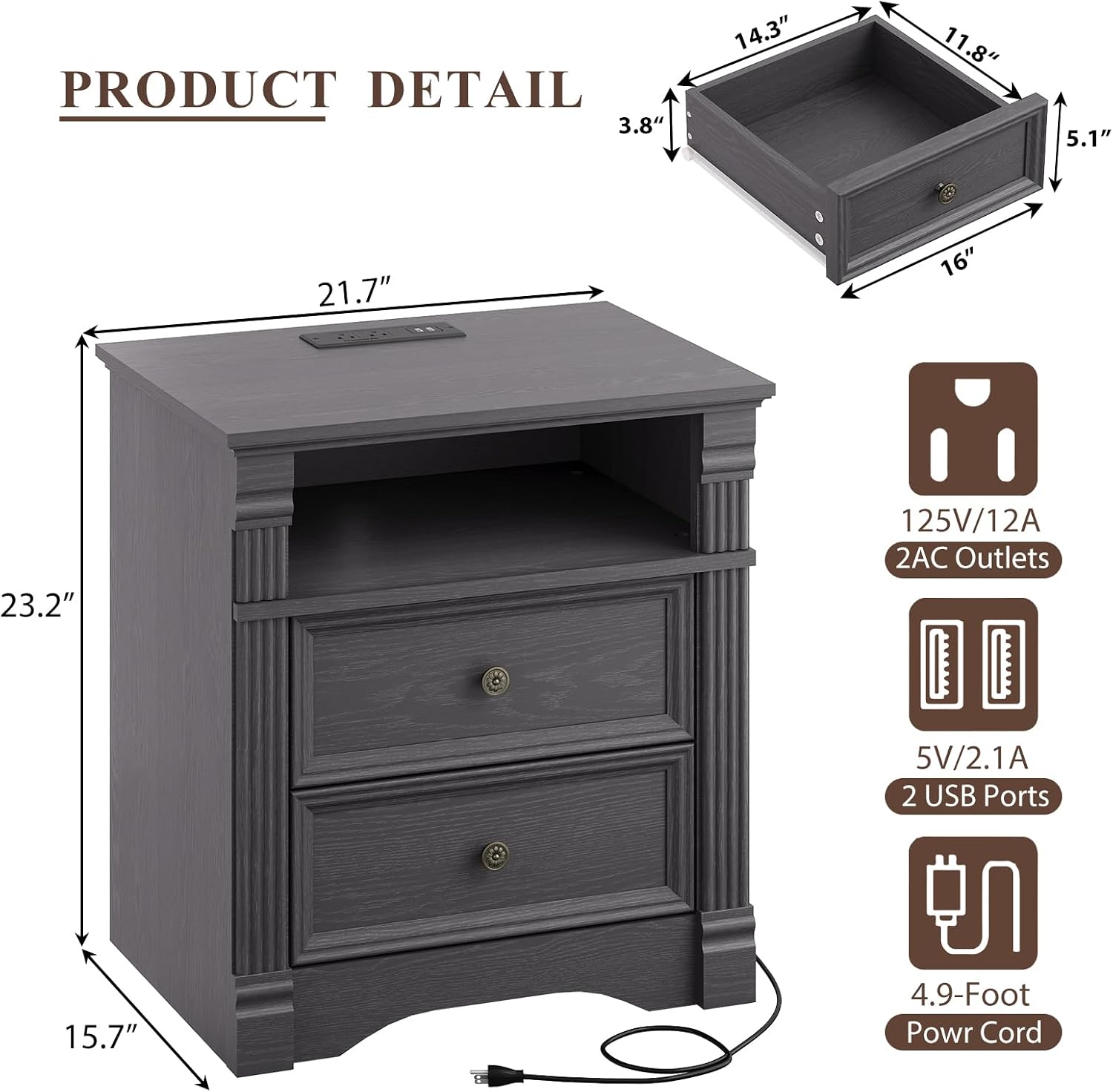 Bedroom Sets 2 Pieces, Farmhouse 6 Drawer Dresser and Nightstand Sets, Wood Bedroom Furniture Set for Home, Bedroom, Living Room, Hallway, Grey