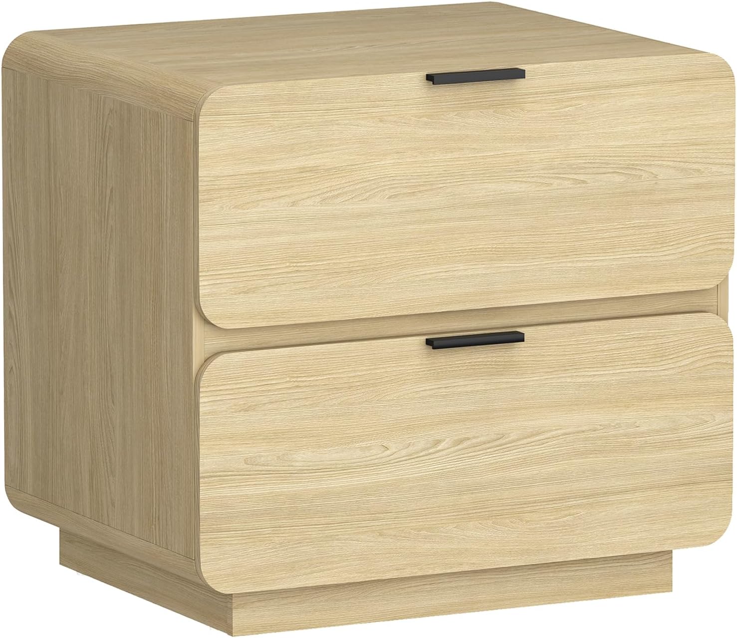 Manhattan Comfort Chrystie Fluted Nightstand 26' Bedside Table with 2 Full Extension Drawers and Metal Handles, Rounded Corners, Wood Grain Finish, Set of 2 for Bedroom or Living Room in Natural