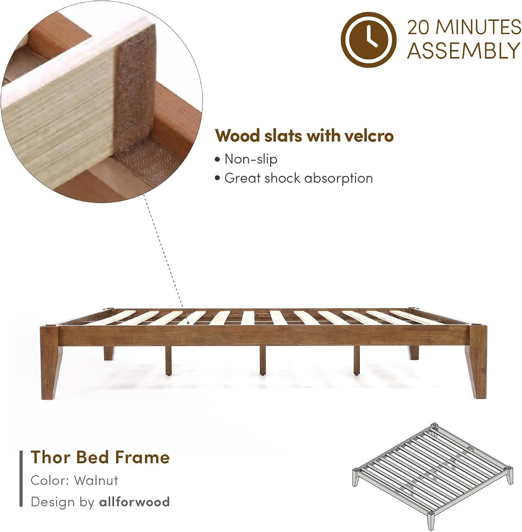 Thor Premium Solid Wood Bed Frame Full, Japanese Joinery Bed Frame with Wood Slat Support, Platform Bed, No Box Spring Needed, Easy Assembly, Minimalist & Modern Style (Walnut)